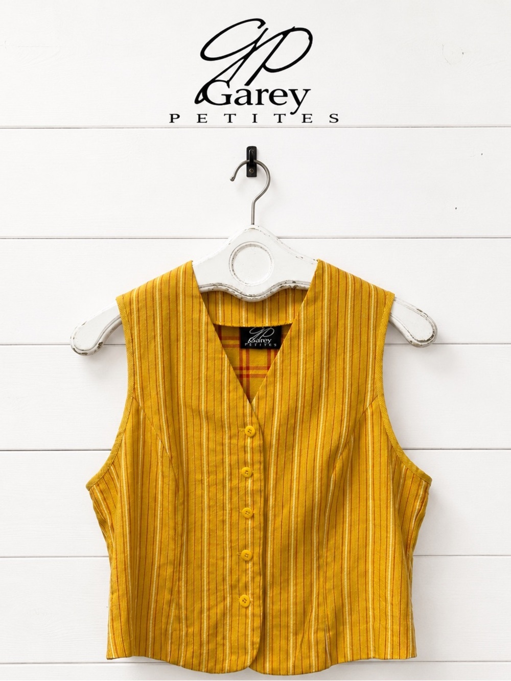Garey Petites Vintage Striped Button Front Vest – Mustard Yellow – Size 16
